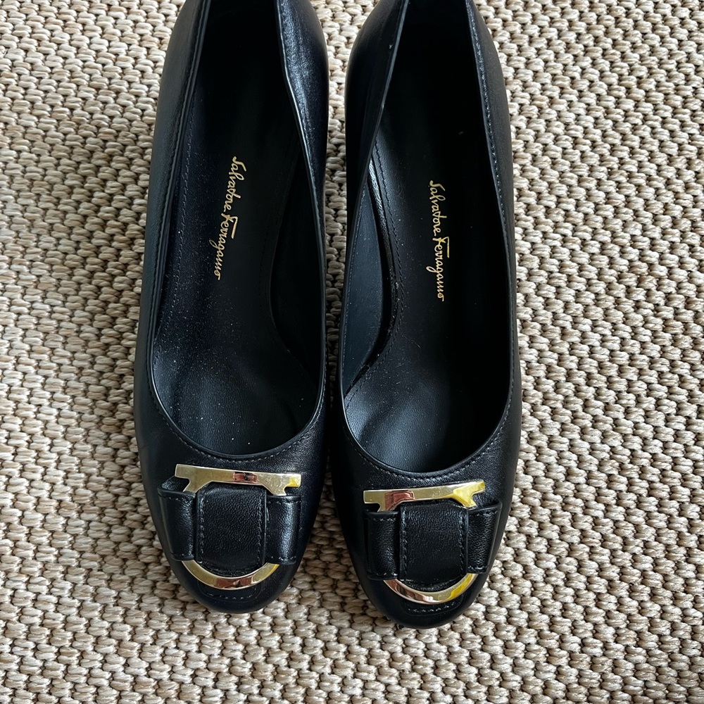 Salvatore Ferragamo Black Heels with Gold Accent